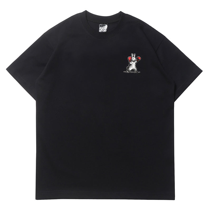 Mens T-shirt Vintage American-style Super cute boxing rabbit