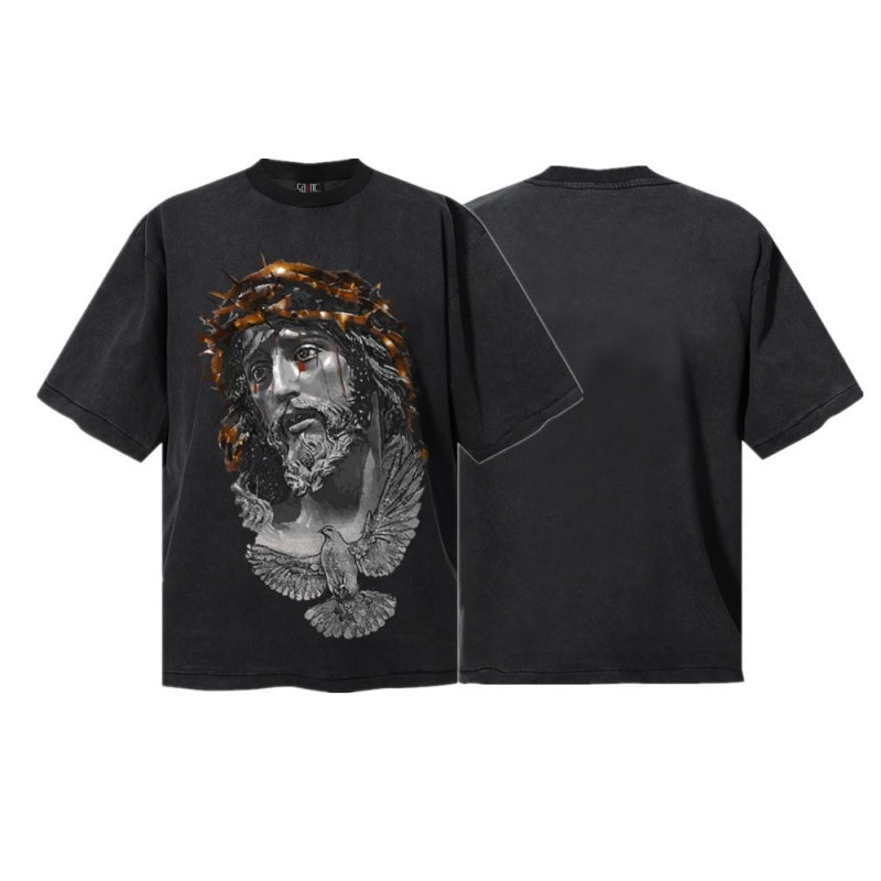 Saint Michael T Shirts Tonal Bronze Grey Sacred Portrait Double Sided