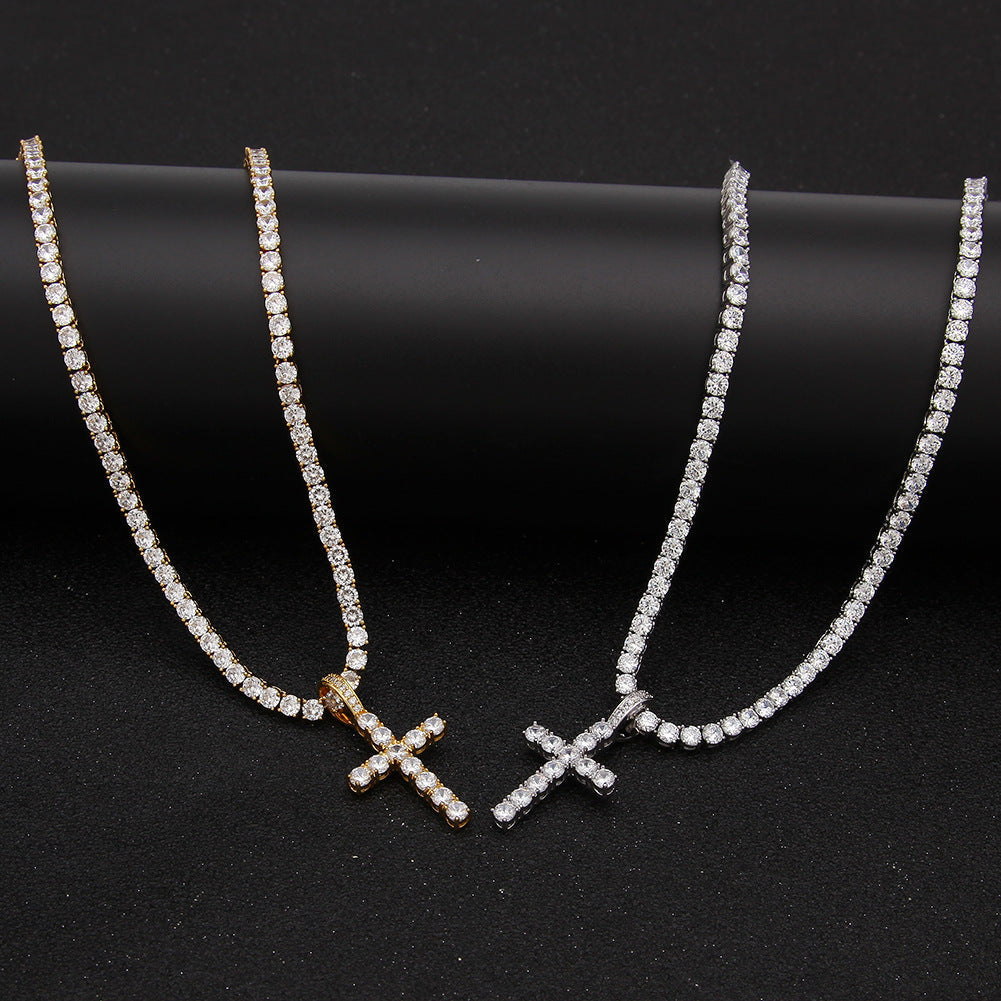 Jewelry Hip Hop Zircon Cross Tennis Street Punk Necklace Spectrum St. Valentine's Crosses