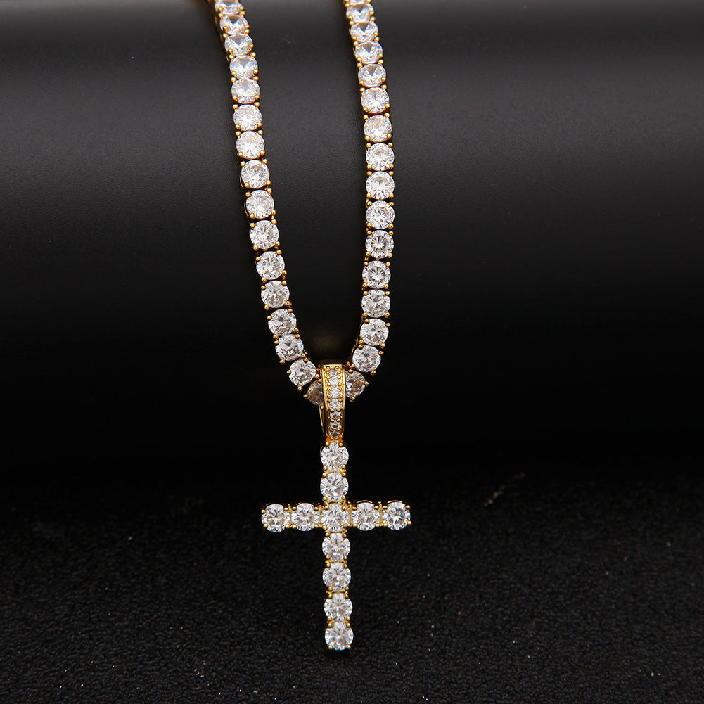 Jewelry Hip Hop Zircon Cross Tennis Street Punk Necklace Spectrum St. Valentine's Crosses