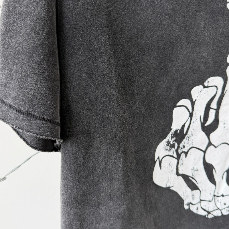 Unisex Vintage T Shirts Saint 26ss Vintage Line (WCC) â€?Punk Chopper Fuck â€?Limited Edition â€?Boxy, Wide-Cut, Distressed-Style Streetwear T-Shirt with Wide Neckline (Rebellious Biker/Skull Aesthetic)