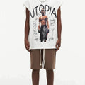 BIG FACE Drop-Shoulder Tank Top High-street vintage style featuring a small neckline, white-ink digital direct-to-garment (DTG) printing, and a heavy-duty, distressed wash finish; crafted from 260g double-yarn plain-knit fabric.