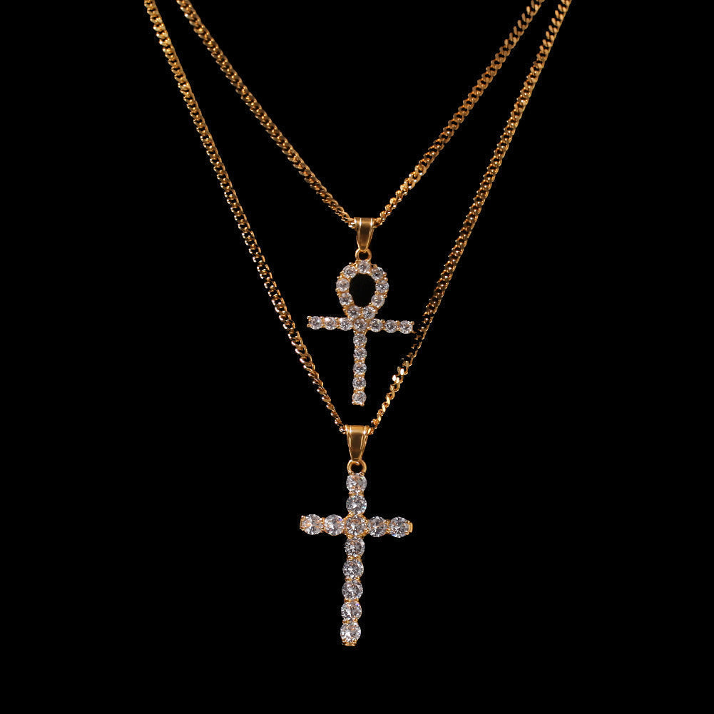 Jewelry Zircon Anhe Cross Pendant Set Stainless Steel Crosses St. Valentine's Spectrum Angel Pieces