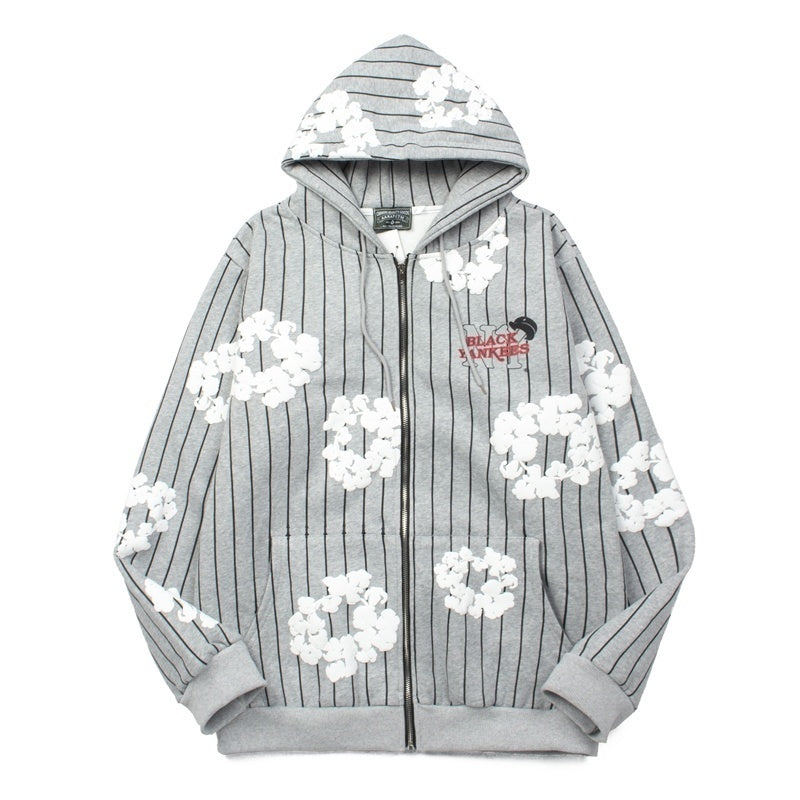 Denim Tears Hoodie Fleece Pinstripe Pattern Cotton Wreath Graphic Oversized