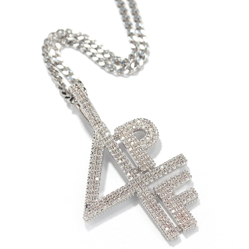 Jewelry 4PF Numeral Alphabet Copper Zircon Pendant Hip-hop Number Pieces Alphabet Pieces Spectrum rapper