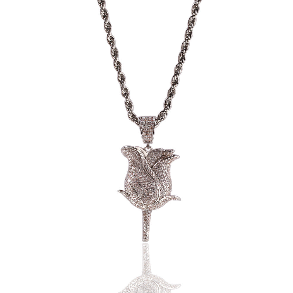 Jewelry Microencrusted Zircon Rose Pendant Necklace Light Luxury Spectrum St. Valentine's