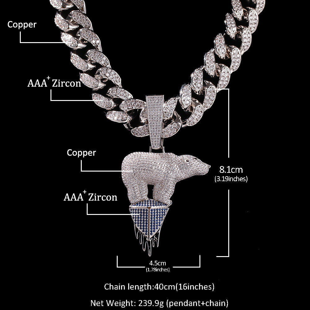 Jewelry Hip Hop Zircon Copper Polar Bear Animal Pendant Animal Spectrum