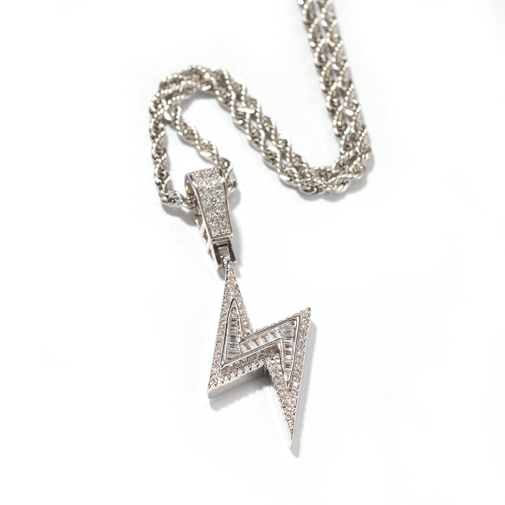 Jewelry hip hop cool lightning pendant copper inlaid zircon hiphop lightning Spectrum