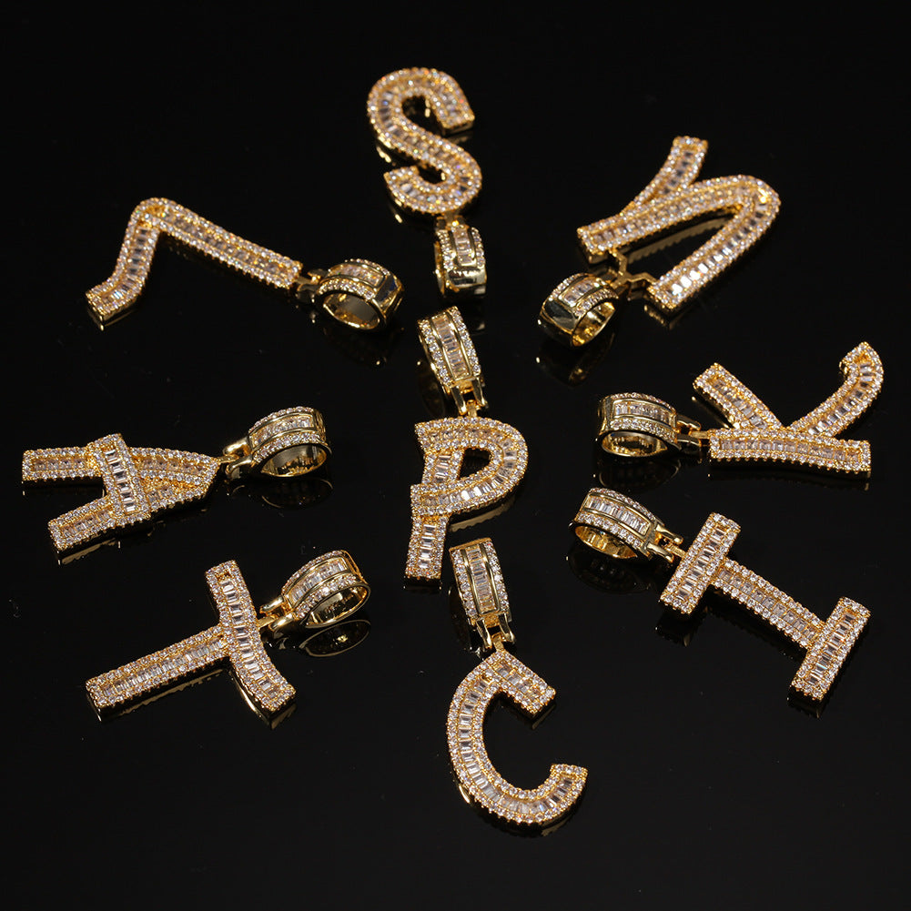 Jewelry T square zircon English letter pendant Word Up Spectrum