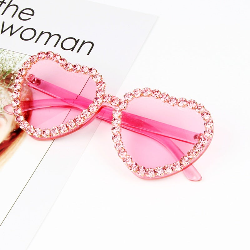 Trendy punk glasses diamond heart-shaped shade
