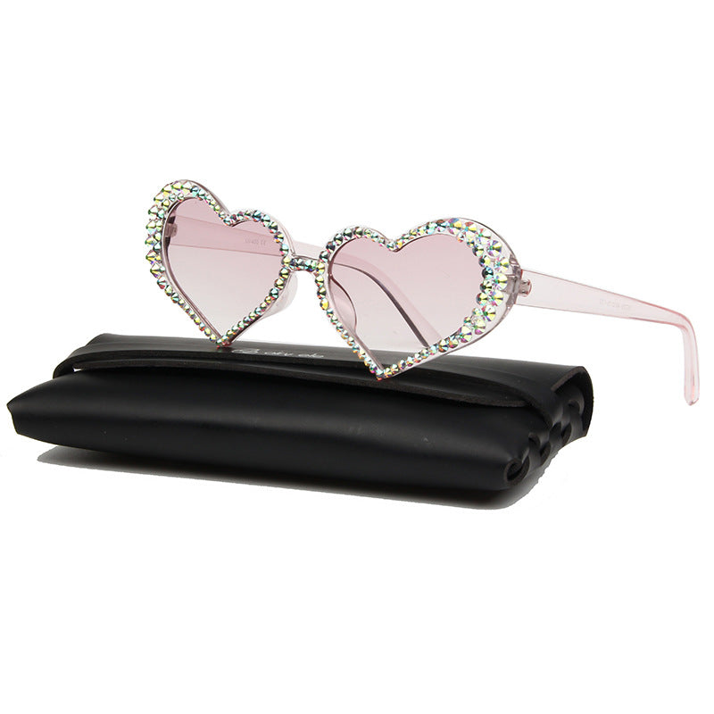 Trendy punk glasses heart diamond uv protection sunglasses