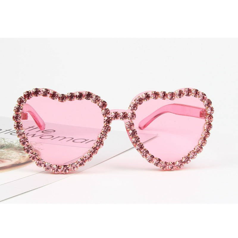 Trendy punk glasses diamond heart-shaped shade