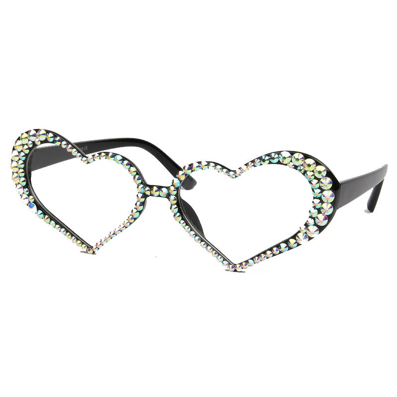 Trendy punk glasses heart diamond uv protection sunglasses