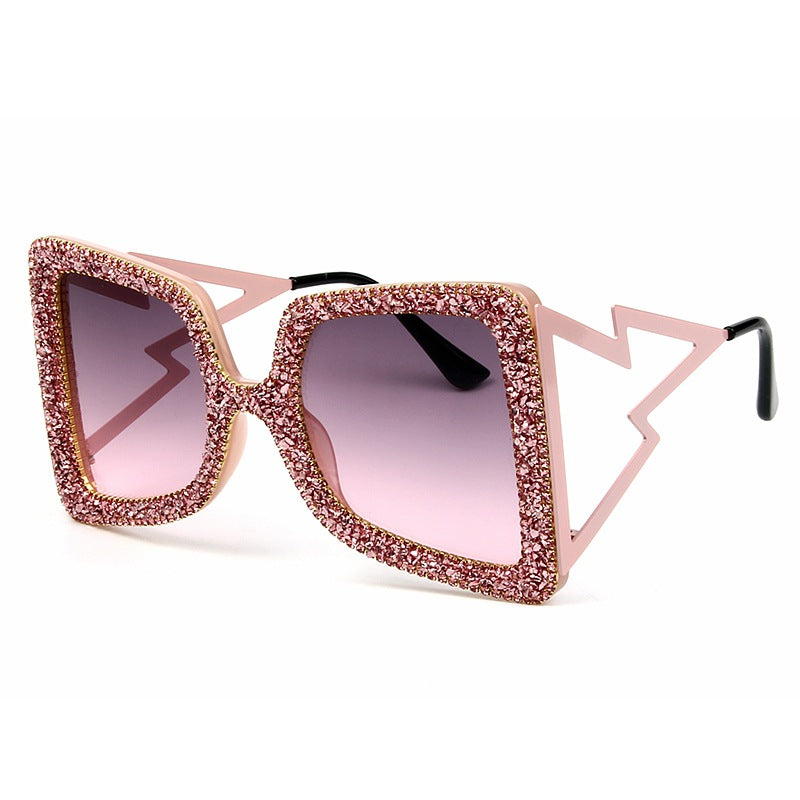 Trendy punk glasses diamond square frame uv protection
