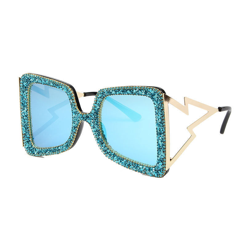 Trendy punk glasses diamond square frame uv protection