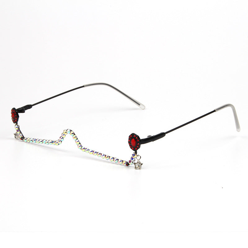 Trendy punk glasses diamond lower frame