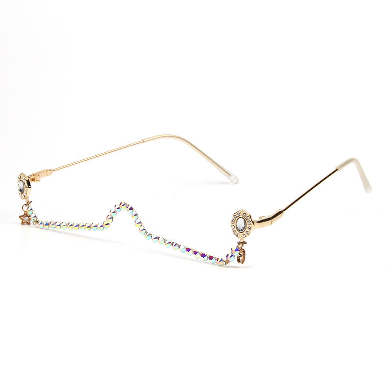 Trendy punk glasses diamond lower frame