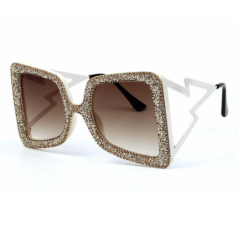 Trendy punk glasses diamond square frame uv protection