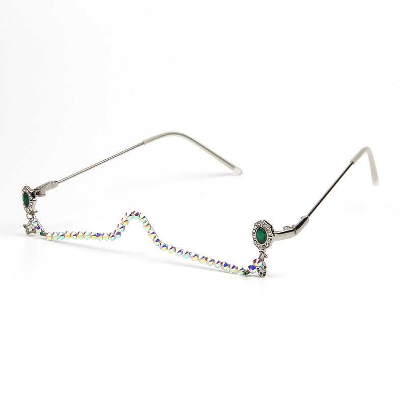 Trendy punk glasses diamond lower frame