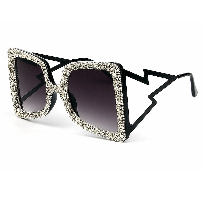 Trendy punk glasses diamond square frame uv protection