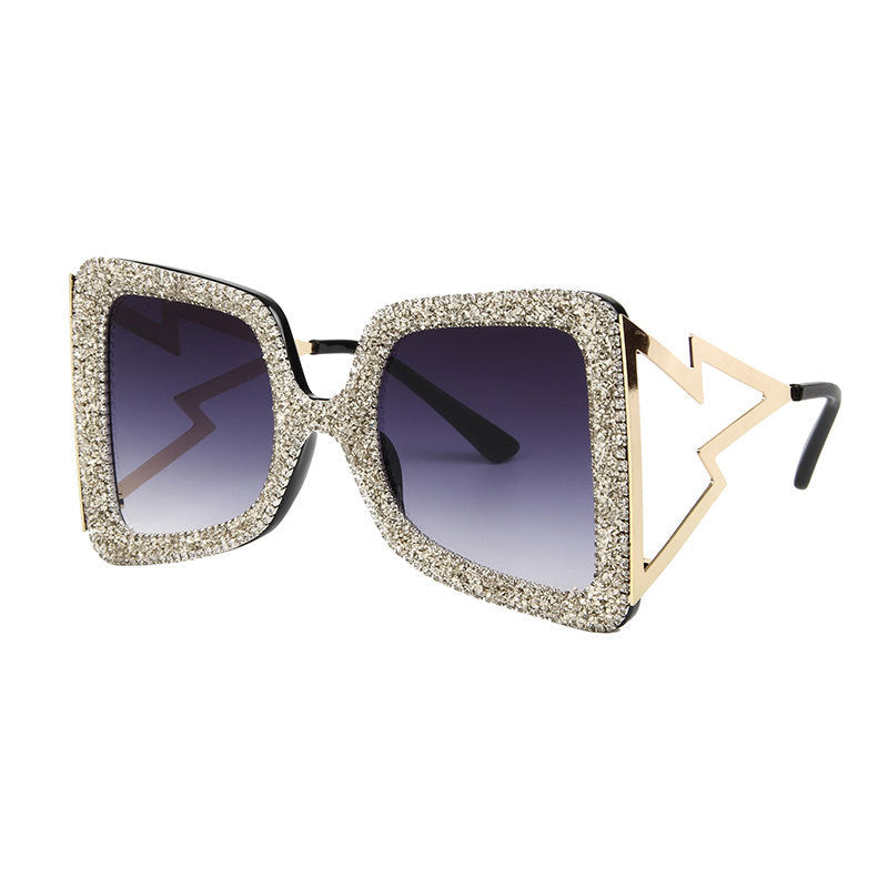 Trendy punk glasses diamond square frame uv protection