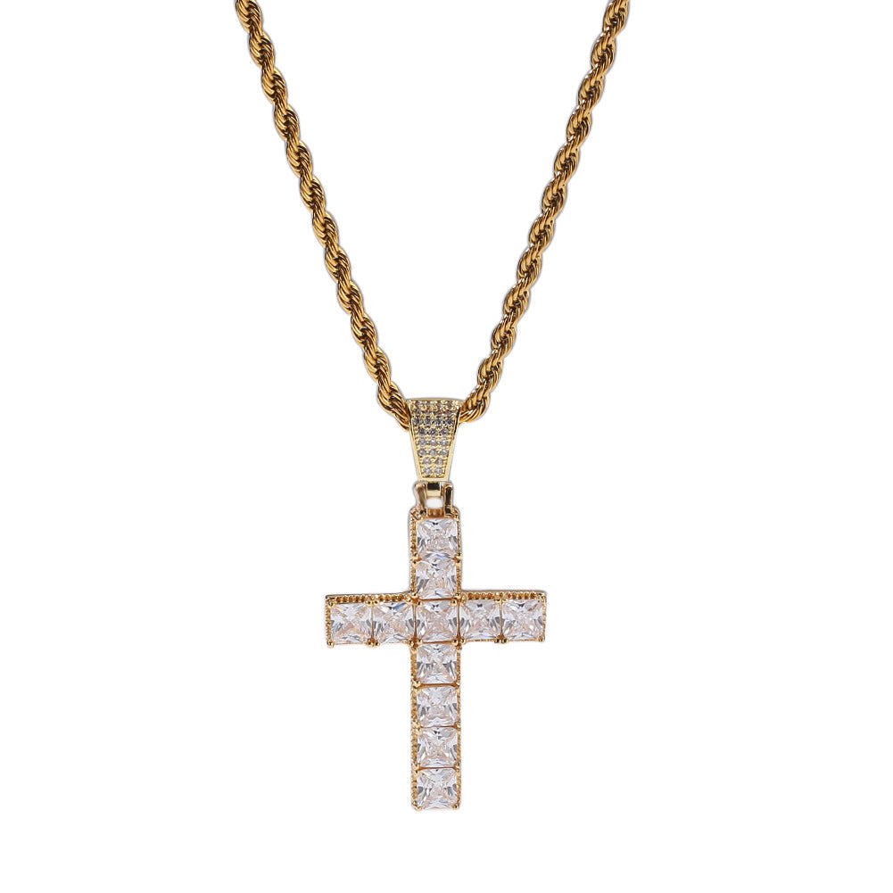 Jewelry Square Zircon Cross Necklace Crosses St. Valentine's Jesus Pieces