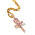 Jewelry Hip Hop Necklace with Pink Zircon Egyptian Anhe Key Cross Pendant Egypt Pieces Crosses Spectrum St. Valentine's