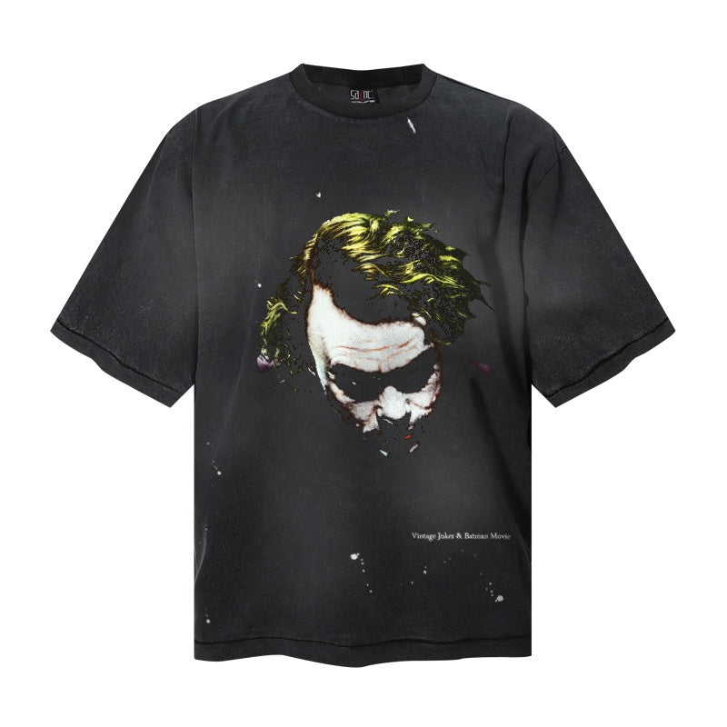 Saint Michael T Shirts Distressed Dark Knight Joker Green Hair Movie Print Streetwear Art