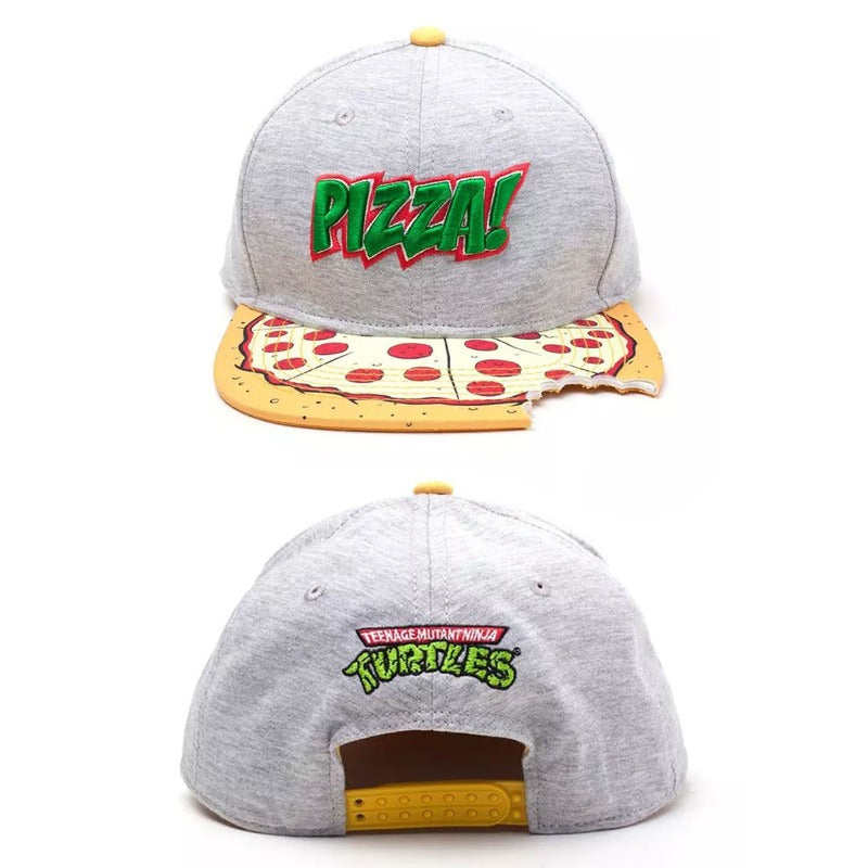 Trendy flat brimmed snapback hatsnotched gray pizza pizza