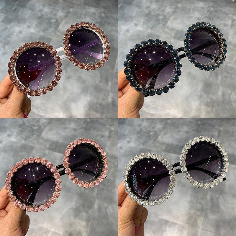 Trendy punk glasses diamond round frame sunscreen