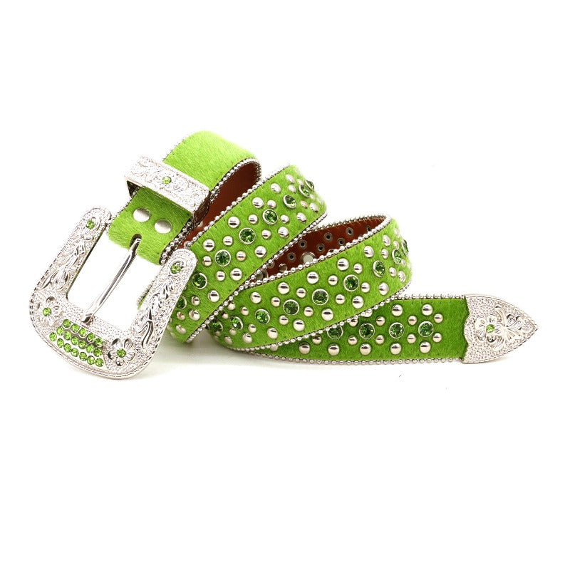 Hip-hop punk rhinestone belt flower buckle alloy pin buckle