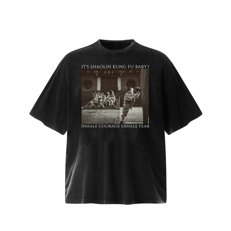 Unisex Vintage T Shirts Inhale courage, exhale fear â€?featuring Shaolin Kung Fu elements and a heavy-duty washed, distressed finish.