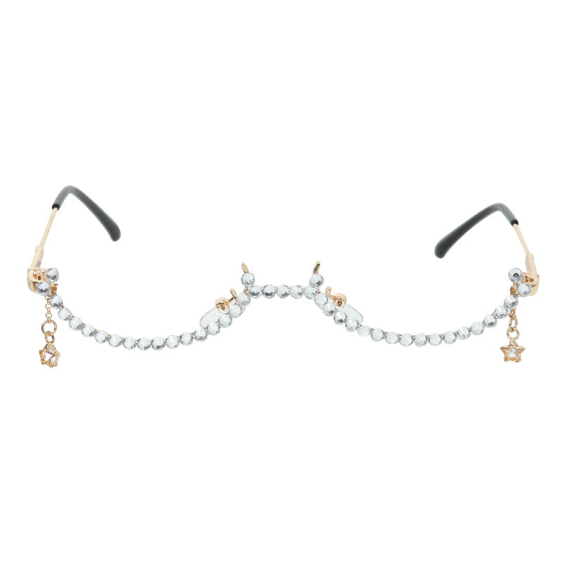 Trendy punk glasses pendant white diamond large frame