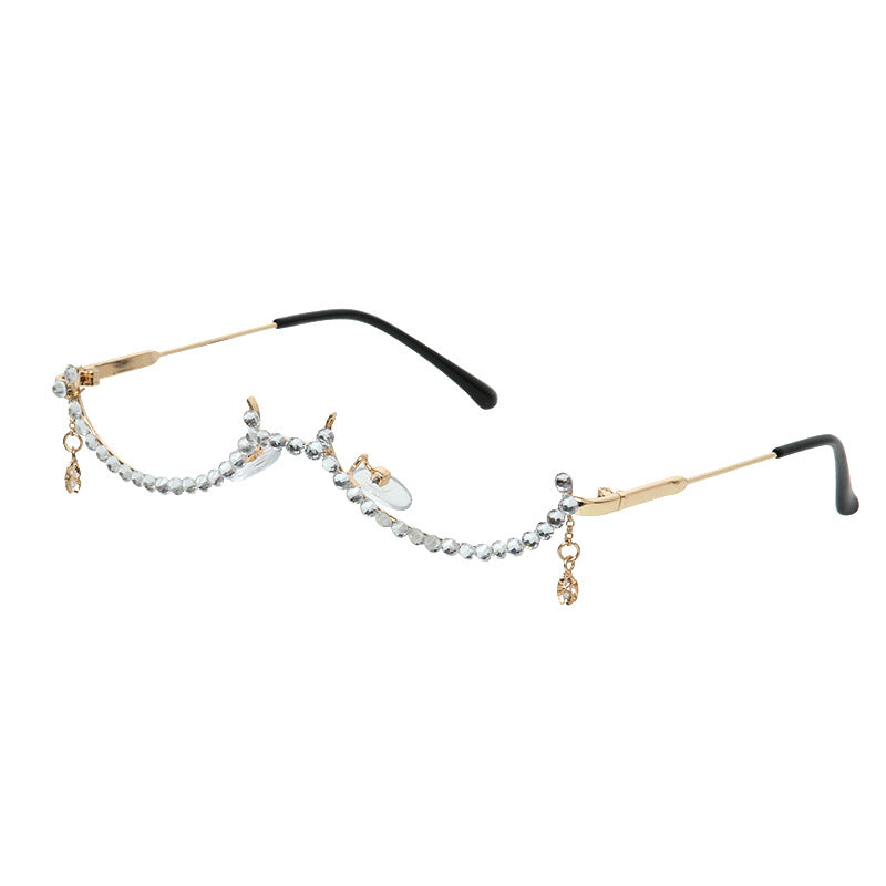 Trendy punk glasses pendant white diamond large frame