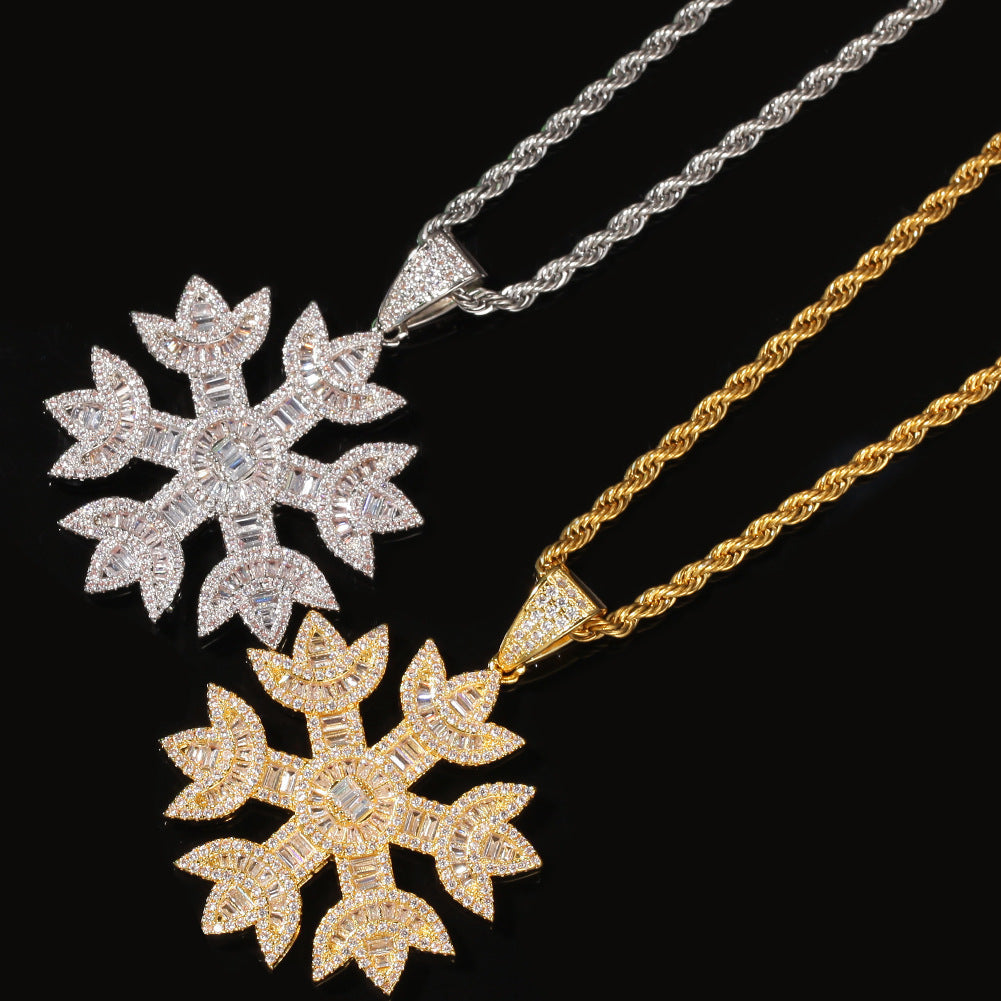 Jewelry Vintage Snowflake Pendant Necklace Copper Zircon Snowflake Spectrum