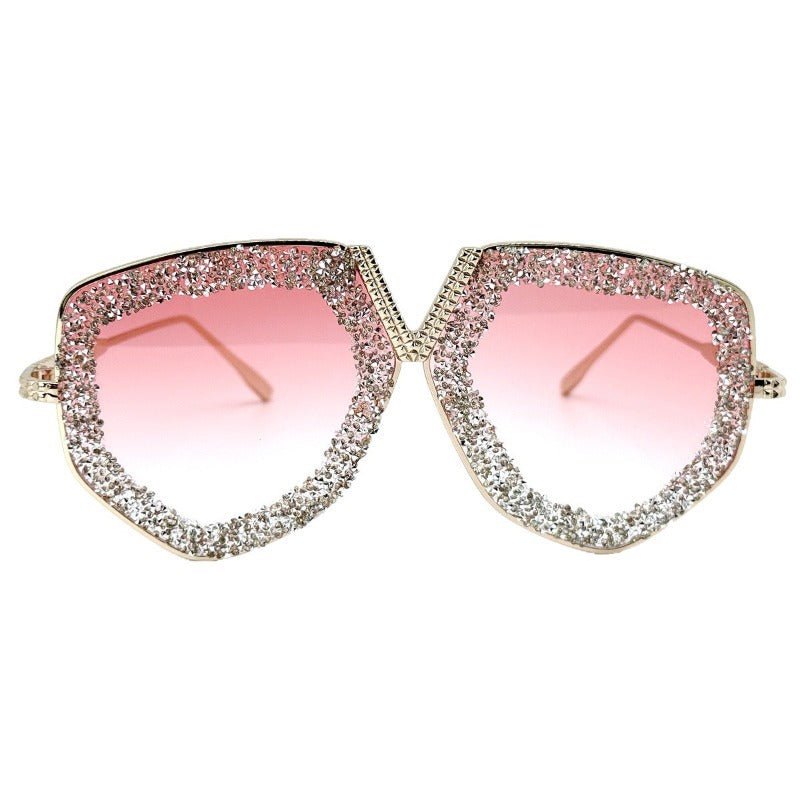 Trendy punk glasses retro sparkling diamond sunscreen