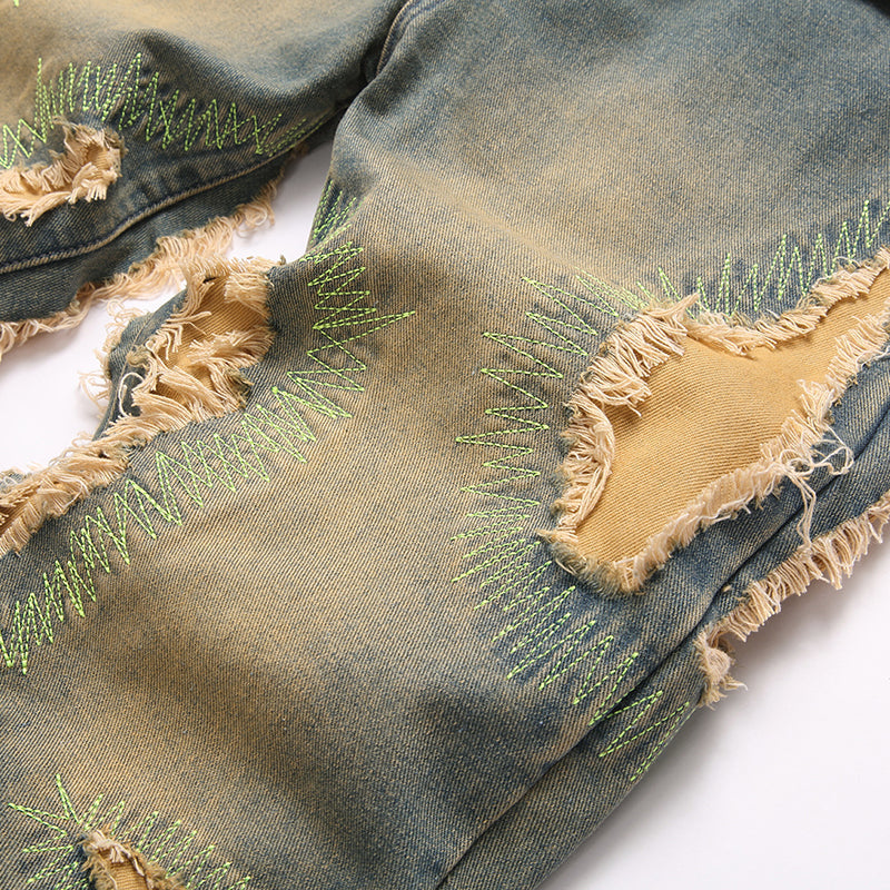 Mens Fashion Jeans Destroy embroidery thread balls 5721# Pure cotton high quality