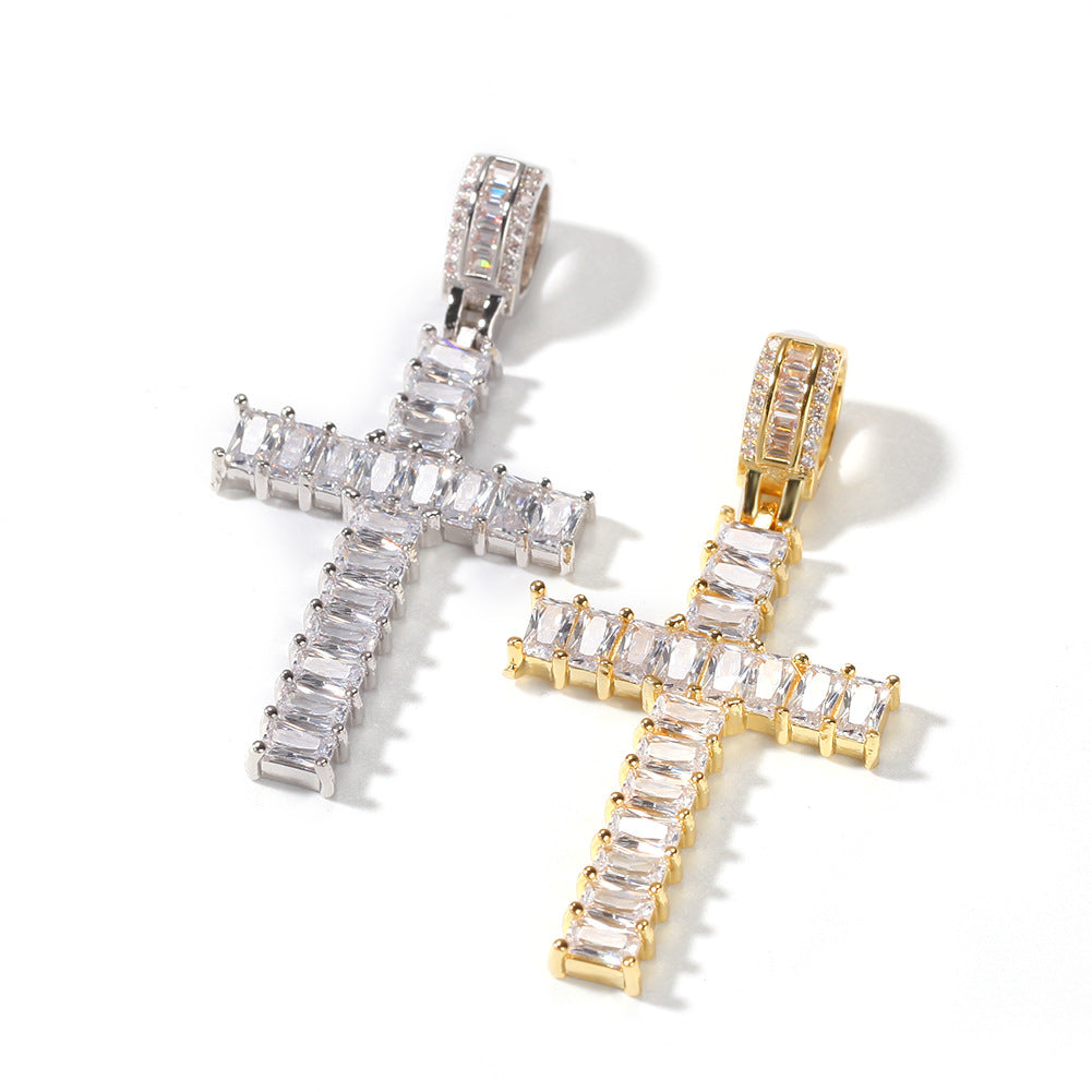 Jewelry Gold Plated T-Square Zircon Cross Pendant Necklace Crosses St. Valentine's Spectrum