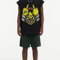 BIG FACE Drop-Shoulder Tank Top High-street vintage style featuring a small neckline, white-ink digital direct-to-garment (DTG) printing, and a heavy-duty, distressed wash finish; crafted from 260g double-yarn plain-knit fabric.