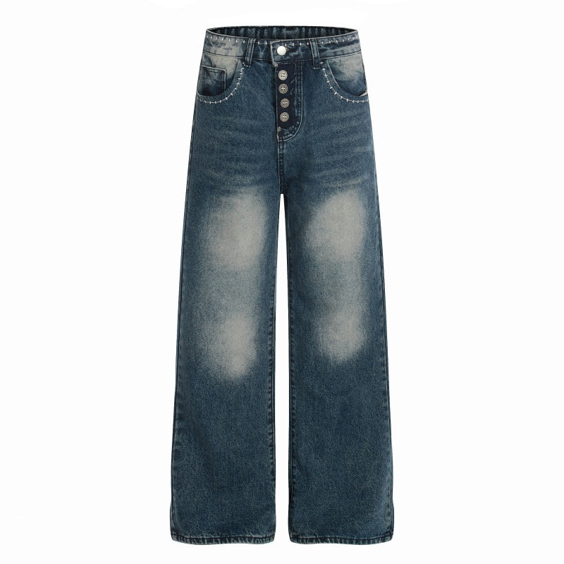 American-style streetwear harem pants Heavy Thigh Whisker Faded Garment