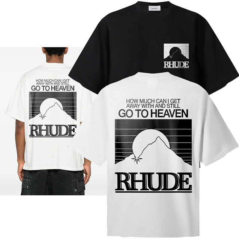 RHUDE T Shirts Mountain Silhouette Dual‑Side Statement Print