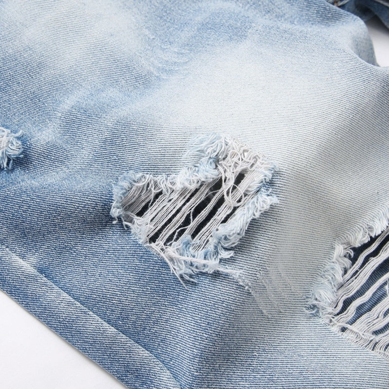 Denim shorts High-quality trendy Distressed with holes casual pure cotton Non-stretch plus-size men's clothing