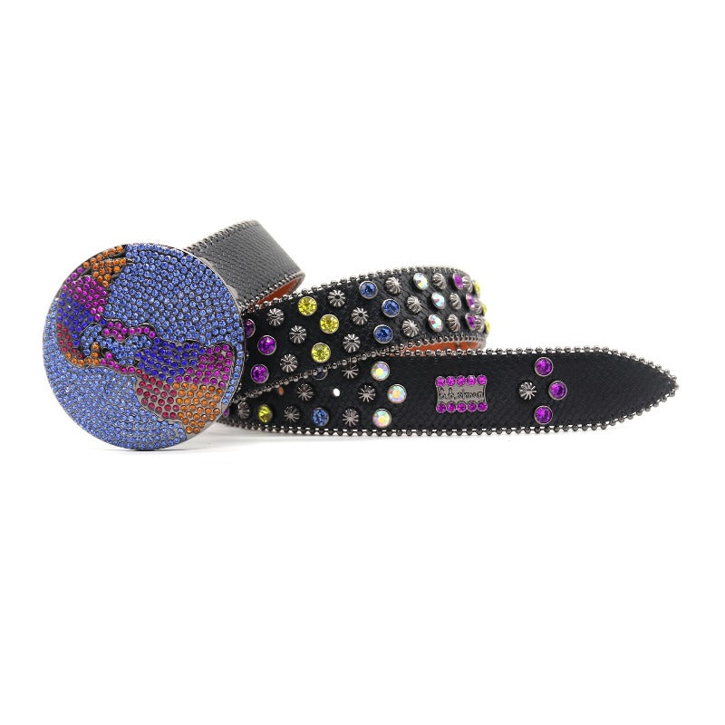 Hip-hop punk rhinestone belt earth buckle alloy pin buckle