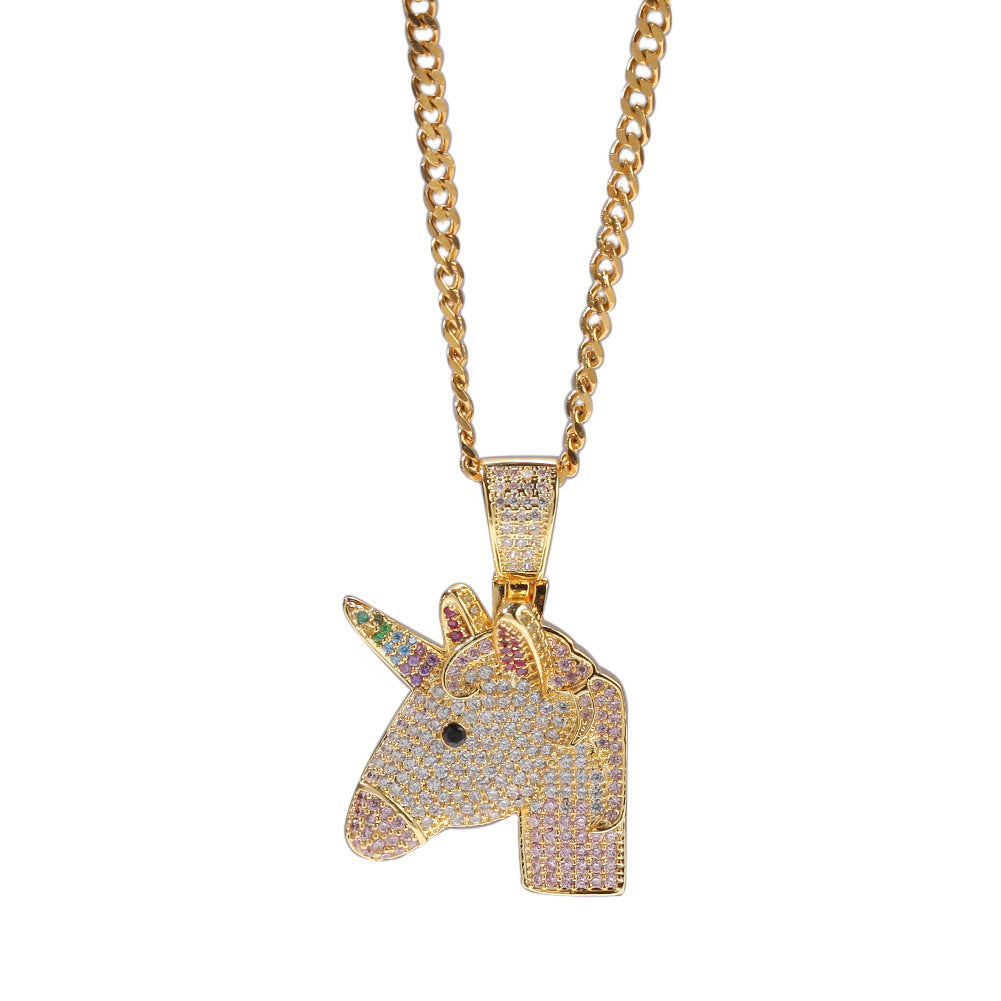 Jewelry Dream Unicorn Pendant Full of Zircon Rainbow Pony Animal St. Valentine's Spectrum
