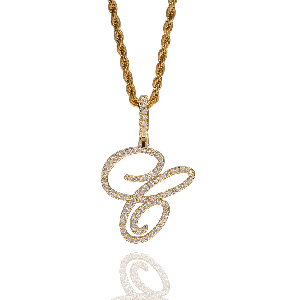 Jewelry English Alphabet Pendant Necklace Copper Set Zircon Hiphop Word Up Spectrum St. Valentine's