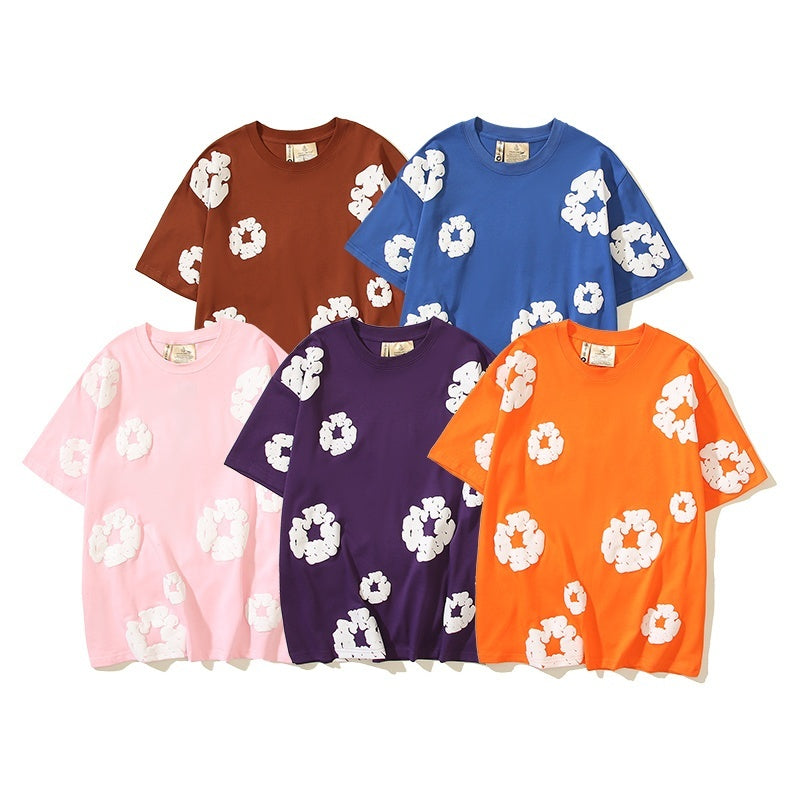 Denim Tears T Shirts Cotton All-Over Flower Wreath Graphic Oversized Tee