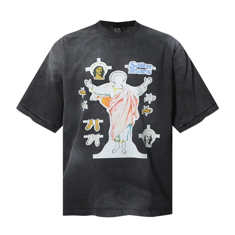 Saint Michael T Shirts Retro Christ Figure Saint Tears Streetwear Print