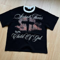 Unisex vintage T-shirt  Black distressed print with rivets