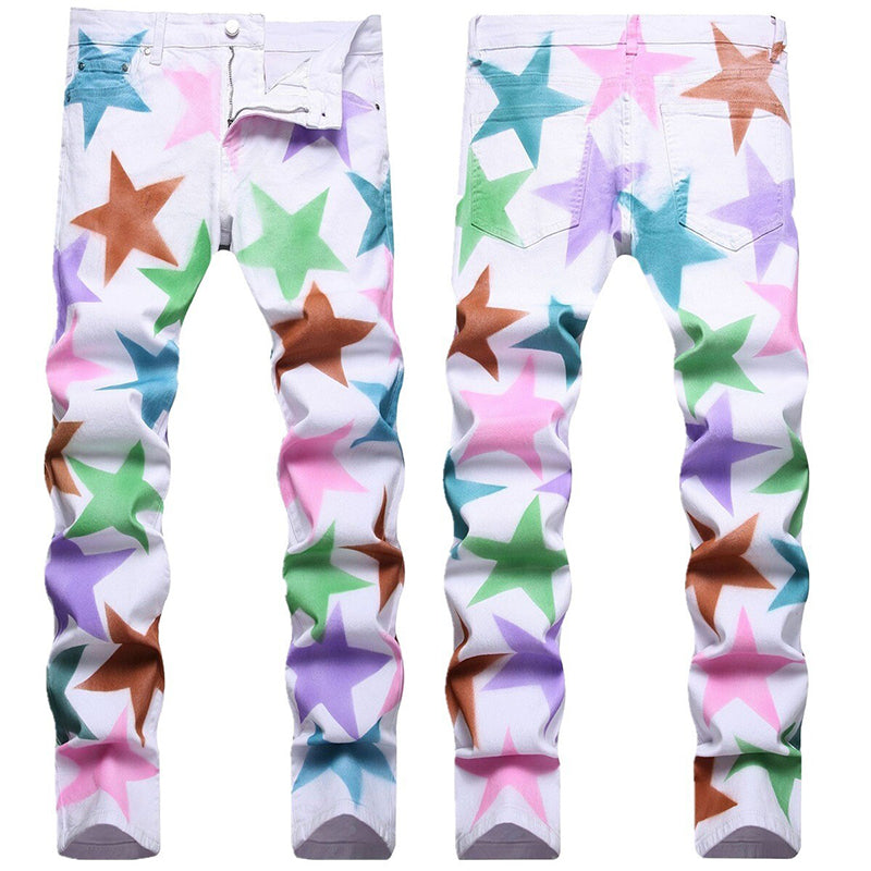 Mens Fashion Jeans Colorful star prints 1319# Pure cotton high quality