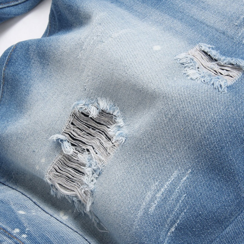 Denim shorts High-quality trendy Distressed with holes casual pure cotton Non-stretch plus-size men's clothing